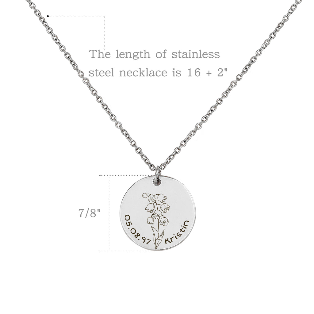 Birth Flower Name and Date Necklace