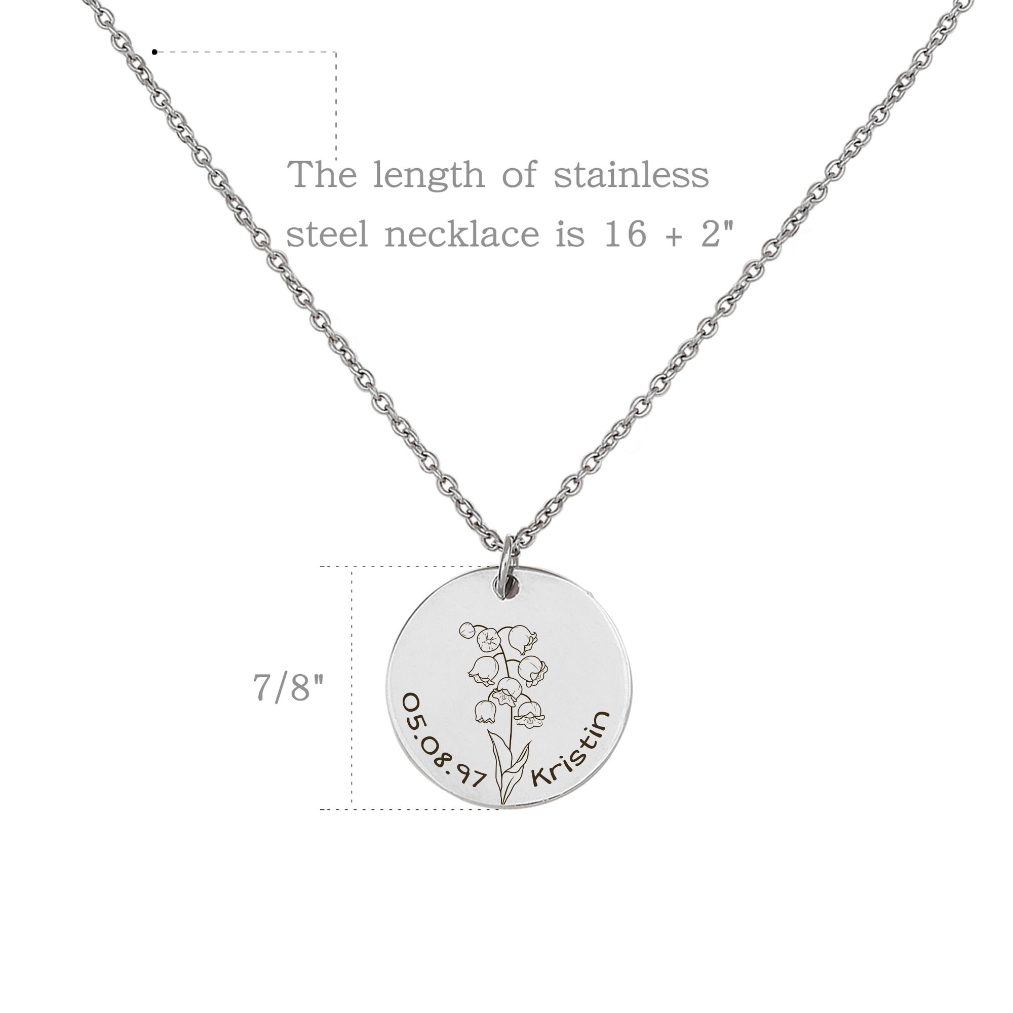 Birth Flower Name and Date Necklace