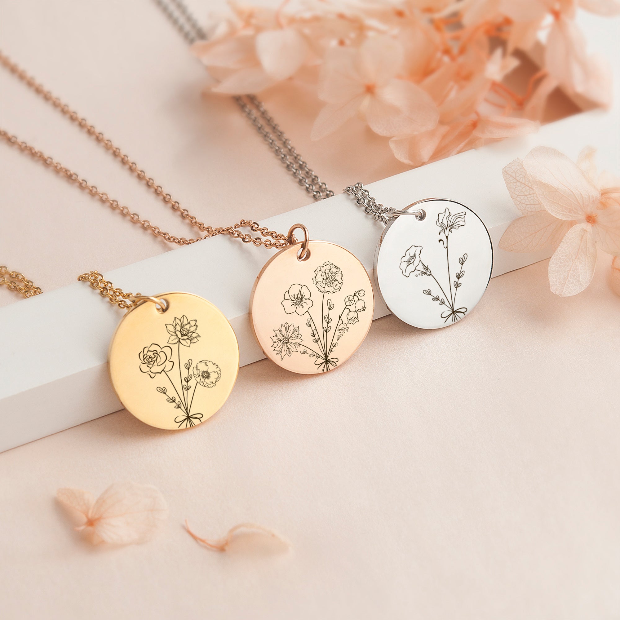 Sliding Birth Flower Personalised Necklace | Bloom Boutique
