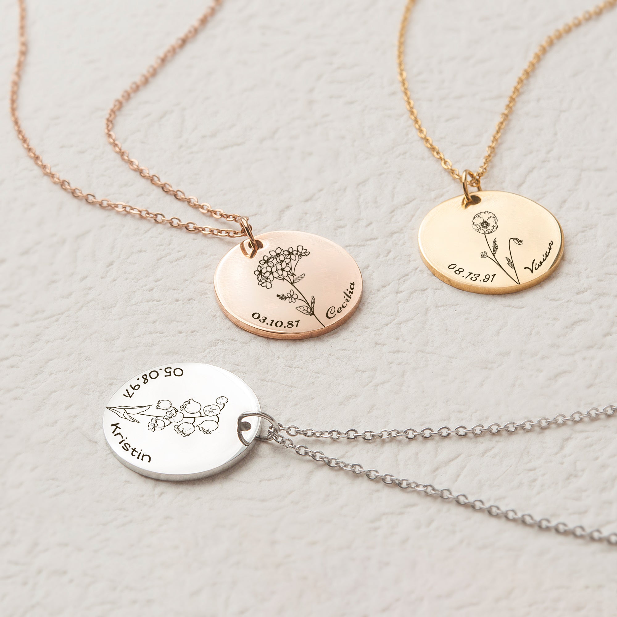 Birth Month Flower Name Necklace | Fast Delivery Crafted by Silvery UK.
