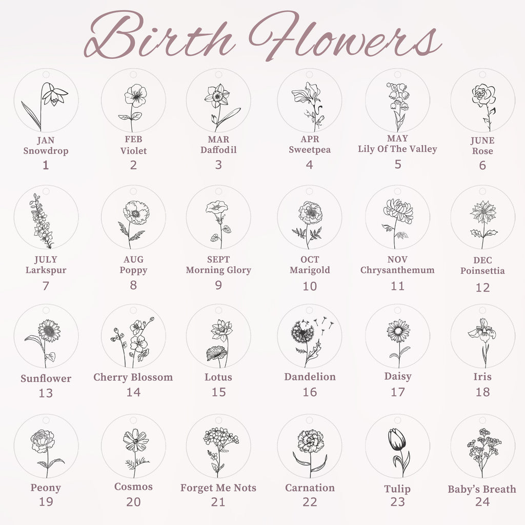 Personalized Women's Birth Flower Charm Adjustable Bracelet