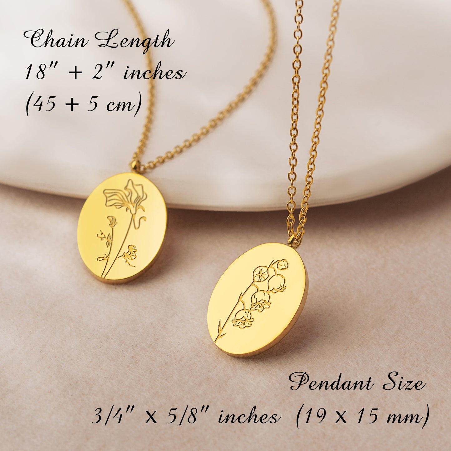 Women's 18K Gold Plated Oval Birth Flower Necklace