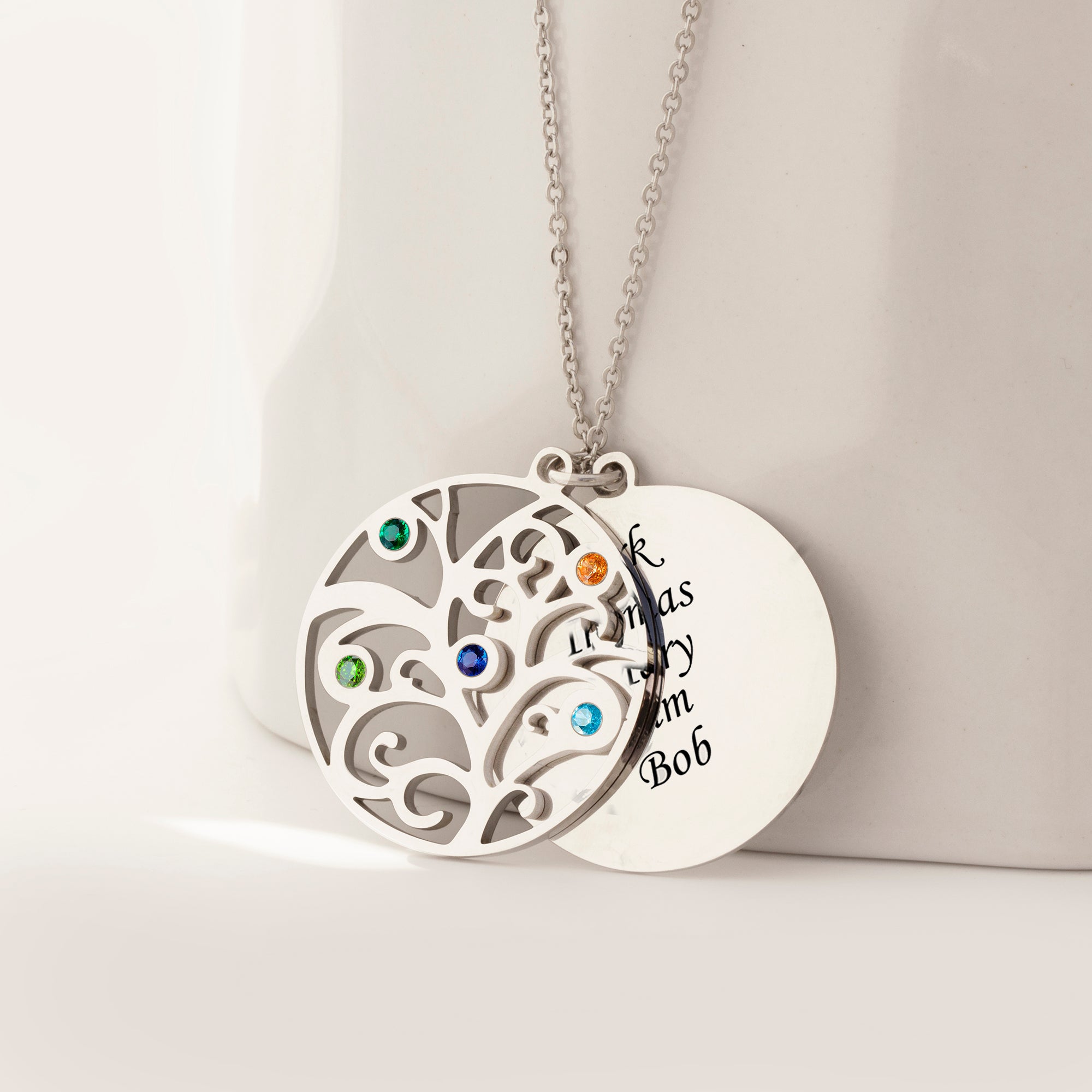 Personalised Engraved Heart Family Birthstones Necklace with Children's  Names – ineffabless.co.uk