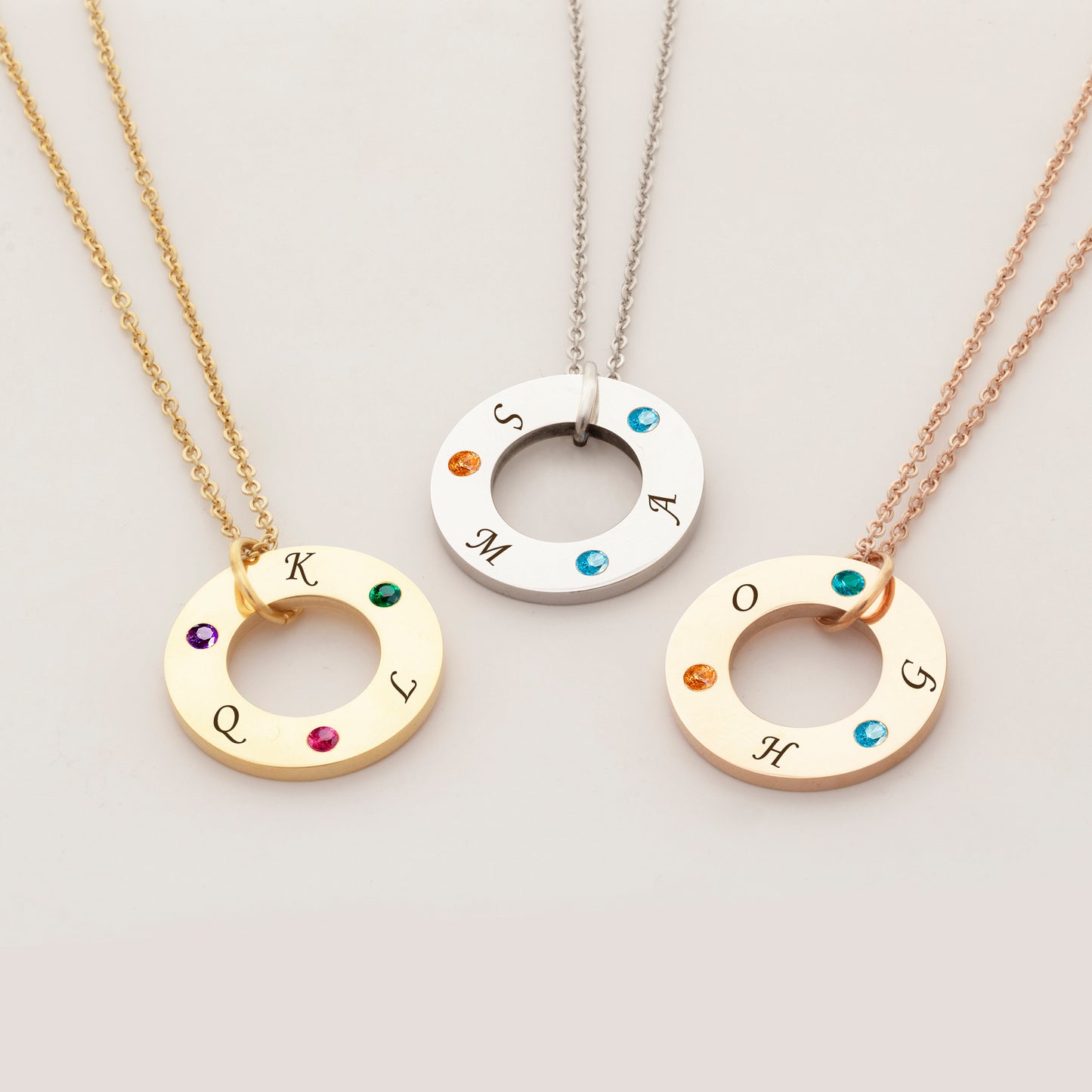 Birthstone Washer Initial Necklace