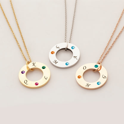 Birthstone Washer Initial Necklace